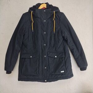 Hunter Womens L Black Quilted Hooded Sherpa Lined Thinsulate Insulated Parka